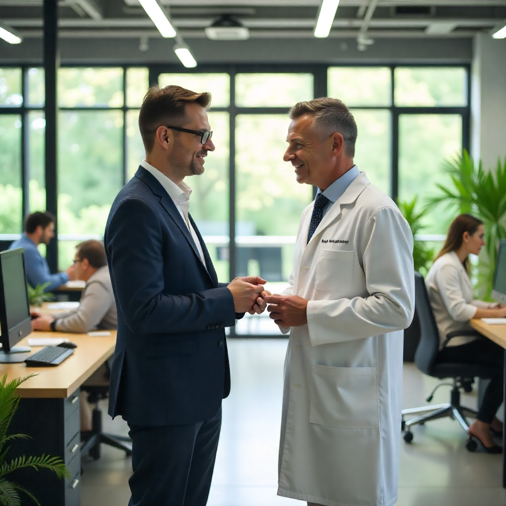 A compliance or operations specialist sits at a desk reviewing automatically generated documents on a computer. The screen displays structured WordFields templates, populated data fields, and workflow indicators. The environment is clean, bright, and professional, representing accuracy, compliance, and efficient document automation enabled by NetILab.